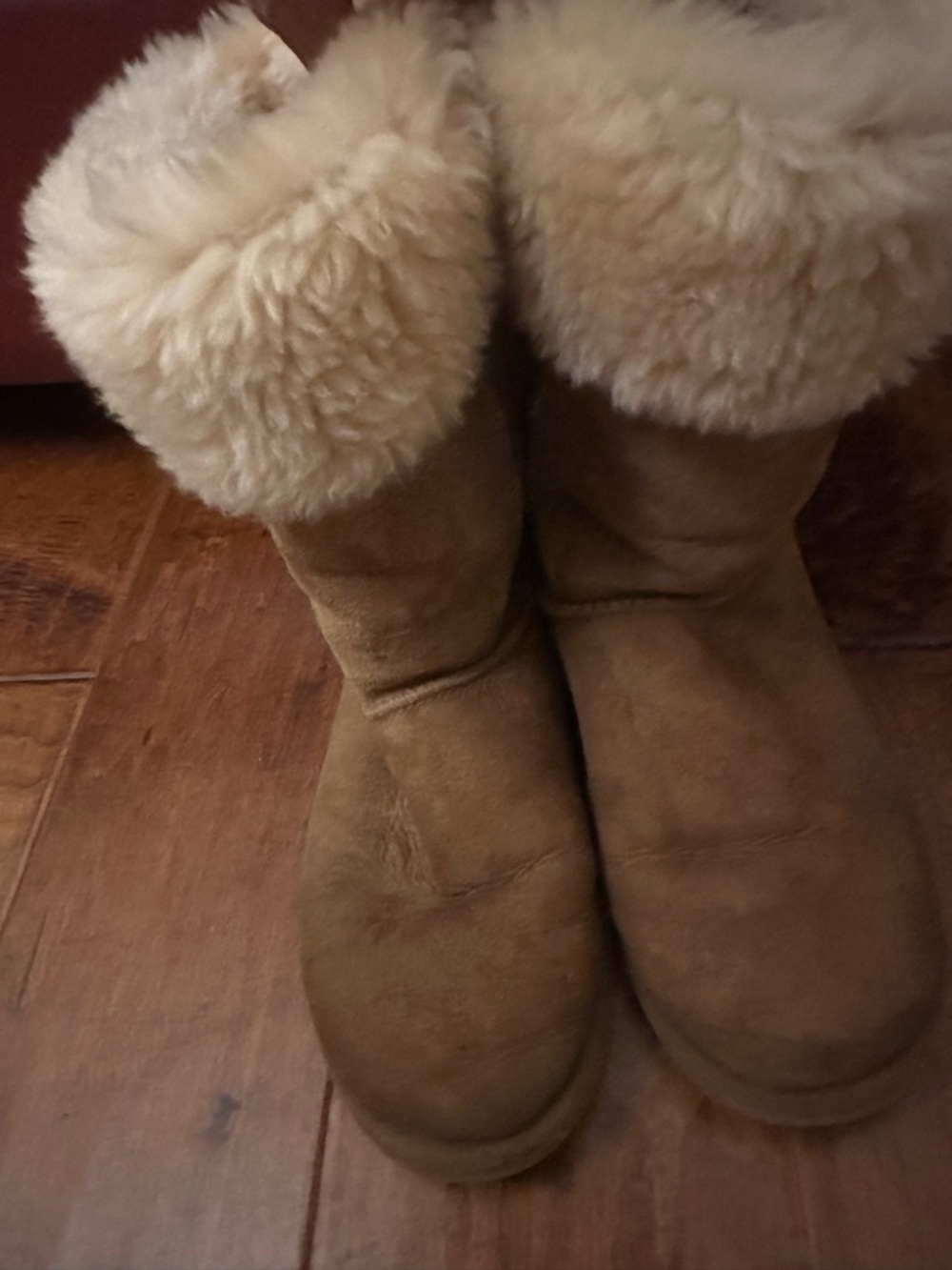 UGG Chestnut Suede Boots with Cream Shearling Cuff
